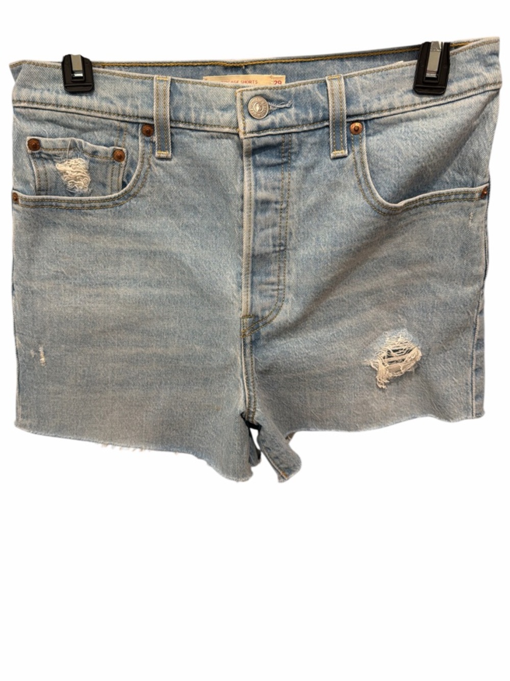 Levi’s Ribcage Shorts Sz 29 | Ultra High Rise Light Wash Distressed Denim - Picture 2 of 9